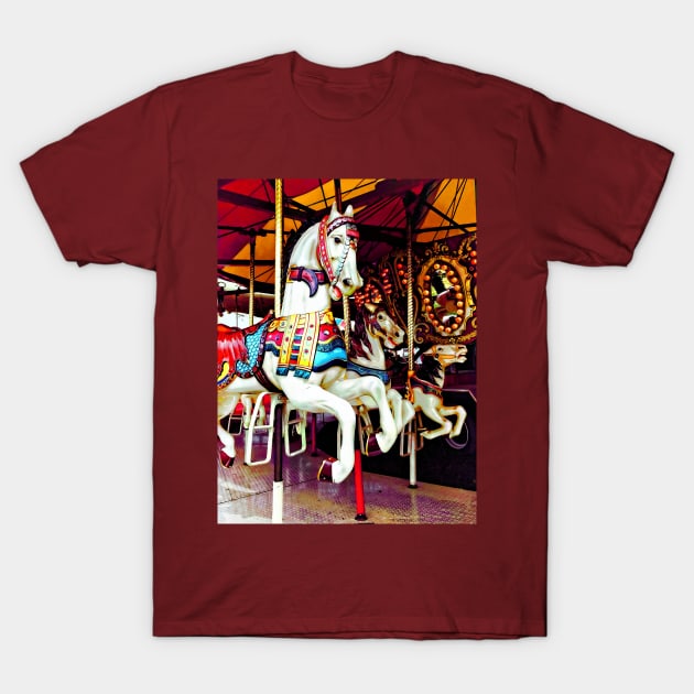 Carnival Midway - Three Carousel Horses T-Shirt by SusanSavad